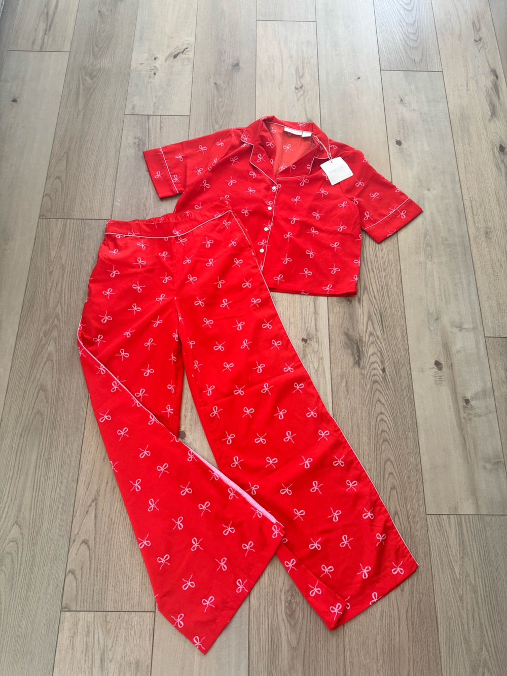 Shabby Chic Red Bow-Print Pajama Set